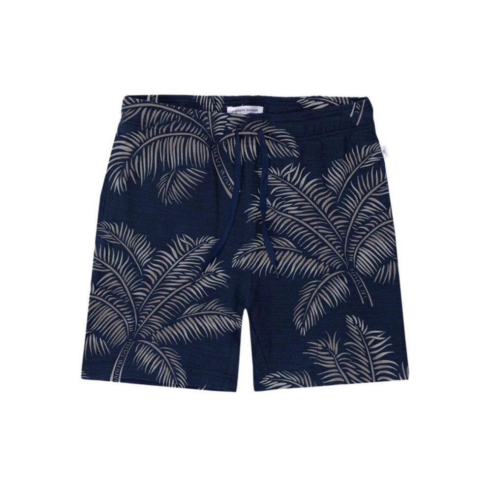 Vintage Summer Men's Size L‎ Palm Tree Printed Towel Terry Shorts Navy
